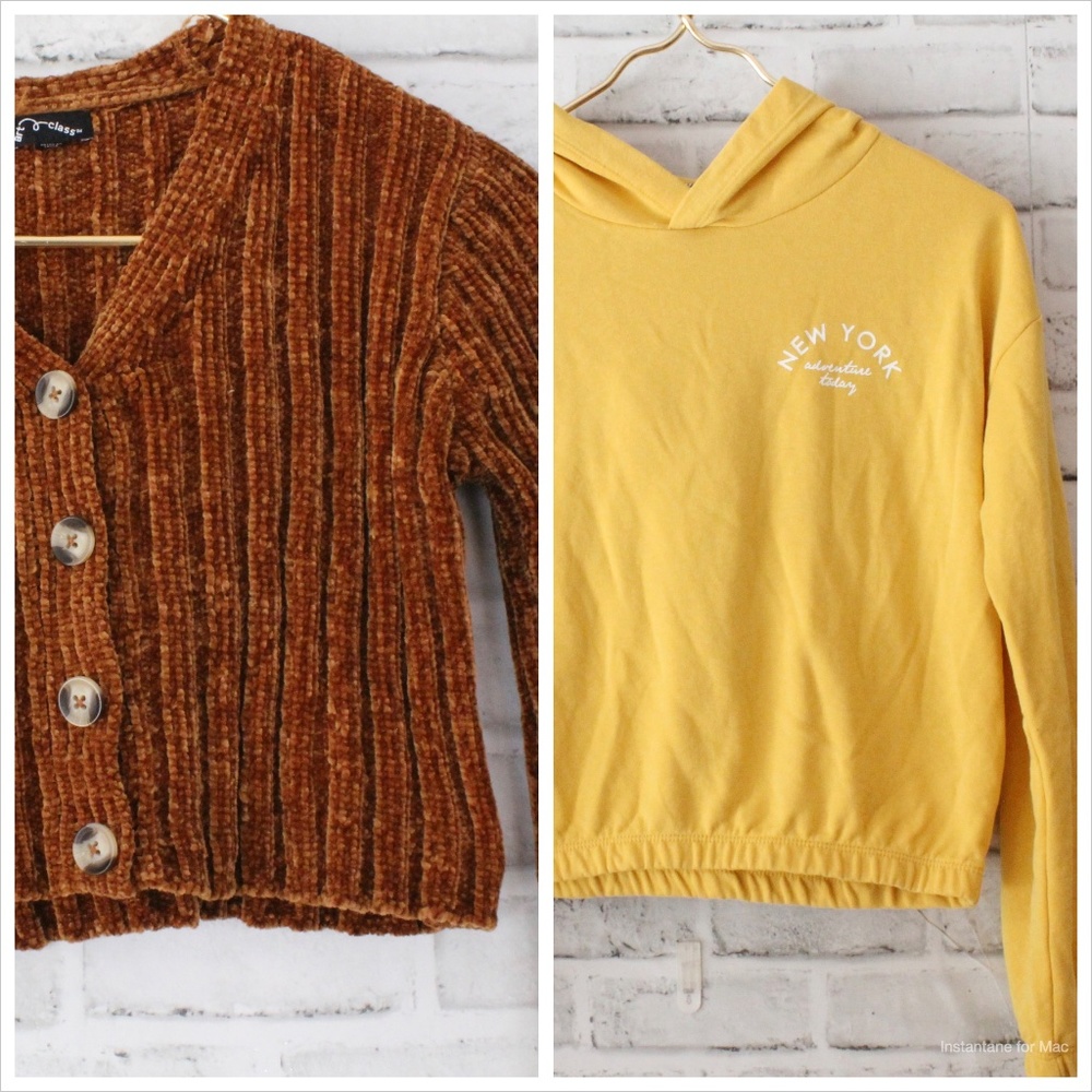 Two Pieces - Art Class Chenille Copper/Brown Cardigan - H&M Yellow Light Hoodie